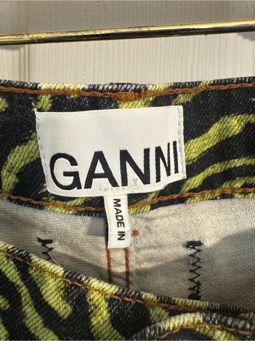 Ganni Leopard Wide-Leg Pants with Green Zebra Panel - Picture 2 of 7